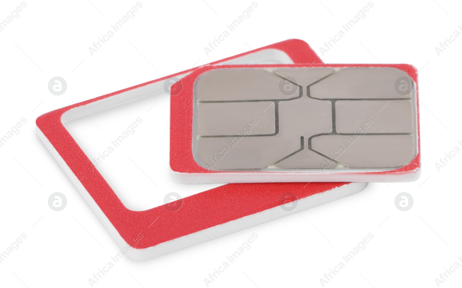 Photo of Red multi SIM card on white background