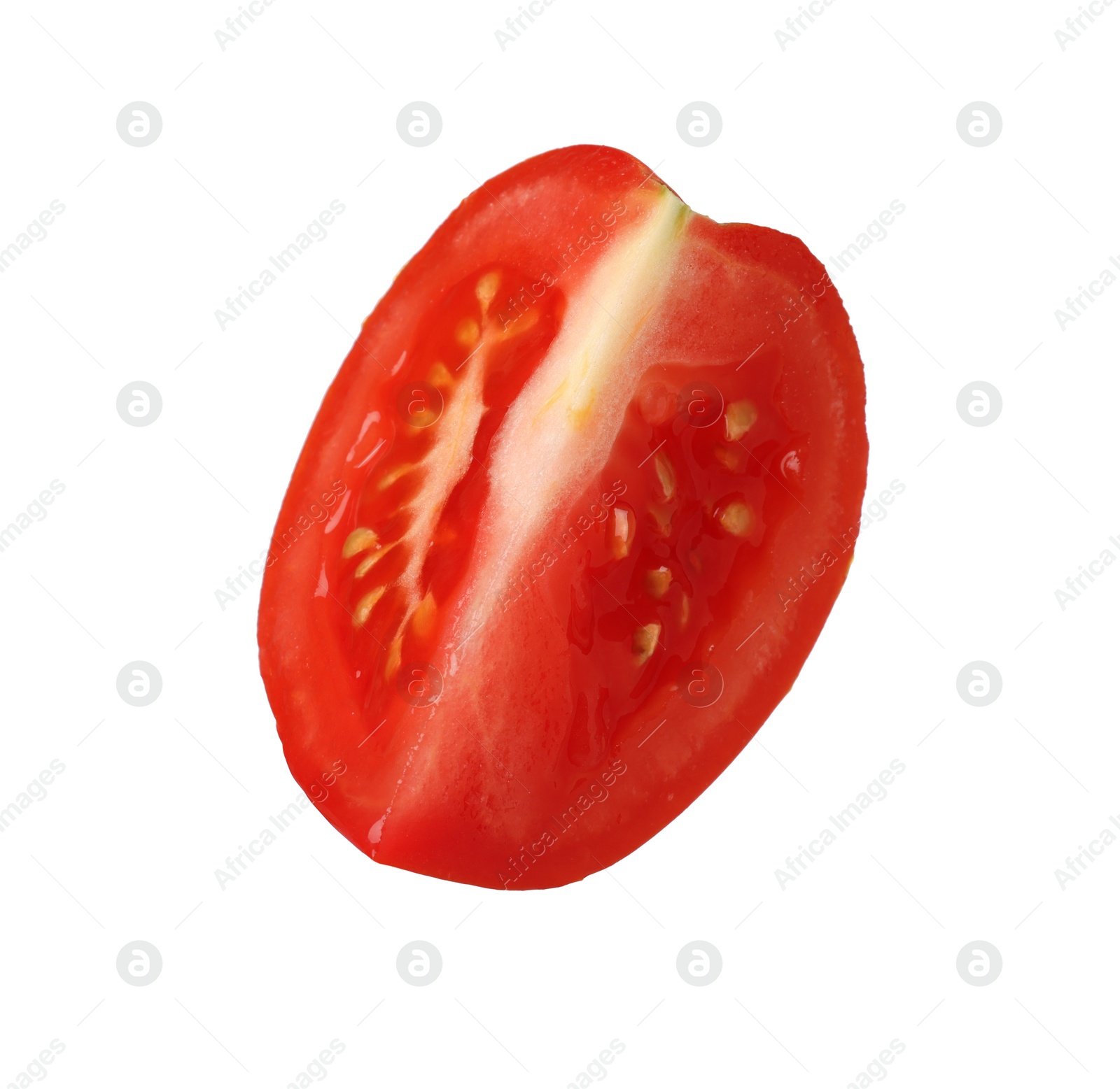 Photo of Slice of fresh ripe tomato isolated on white