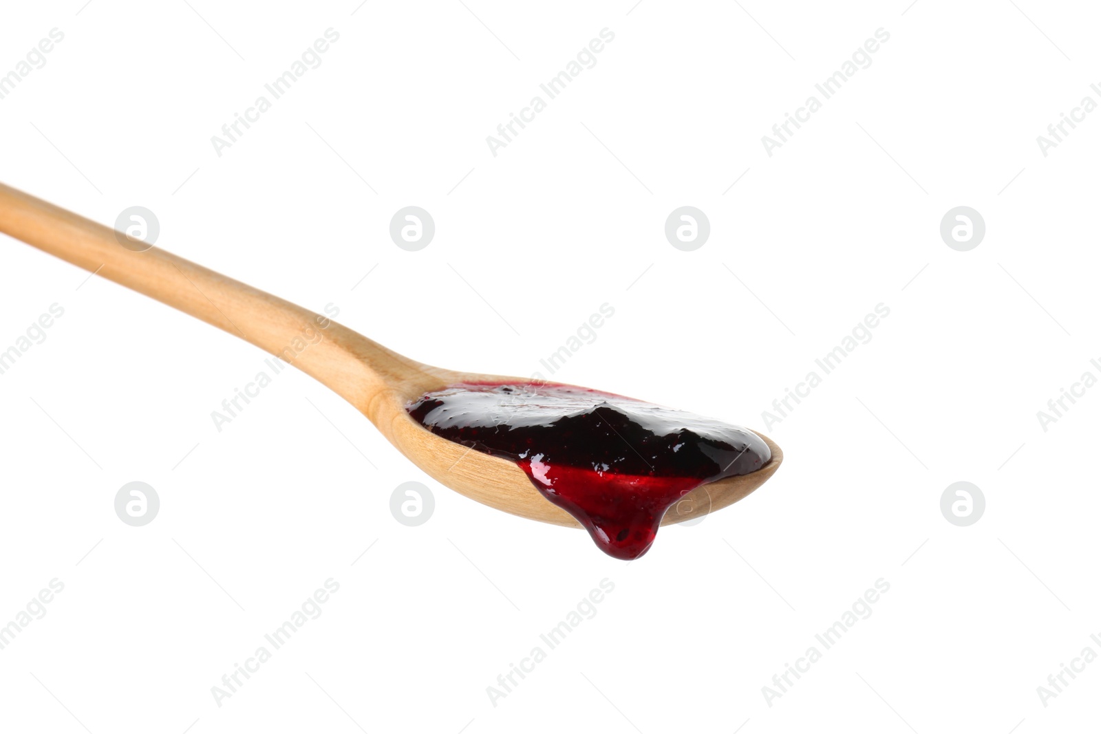 Photo of Spoon with tasty sweet jam isolated on white