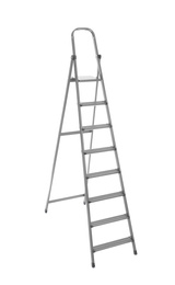 Photo of Modern metal stepladder isolated on white. Construction tool