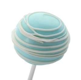 Photo of Sweet decorated cake pop on white background