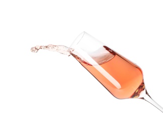 Photo of Glass of rose champagne isolated on white