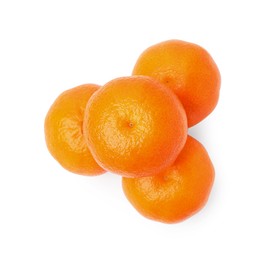 Photo of Fresh ripe juicy tangerines isolated on white, top view