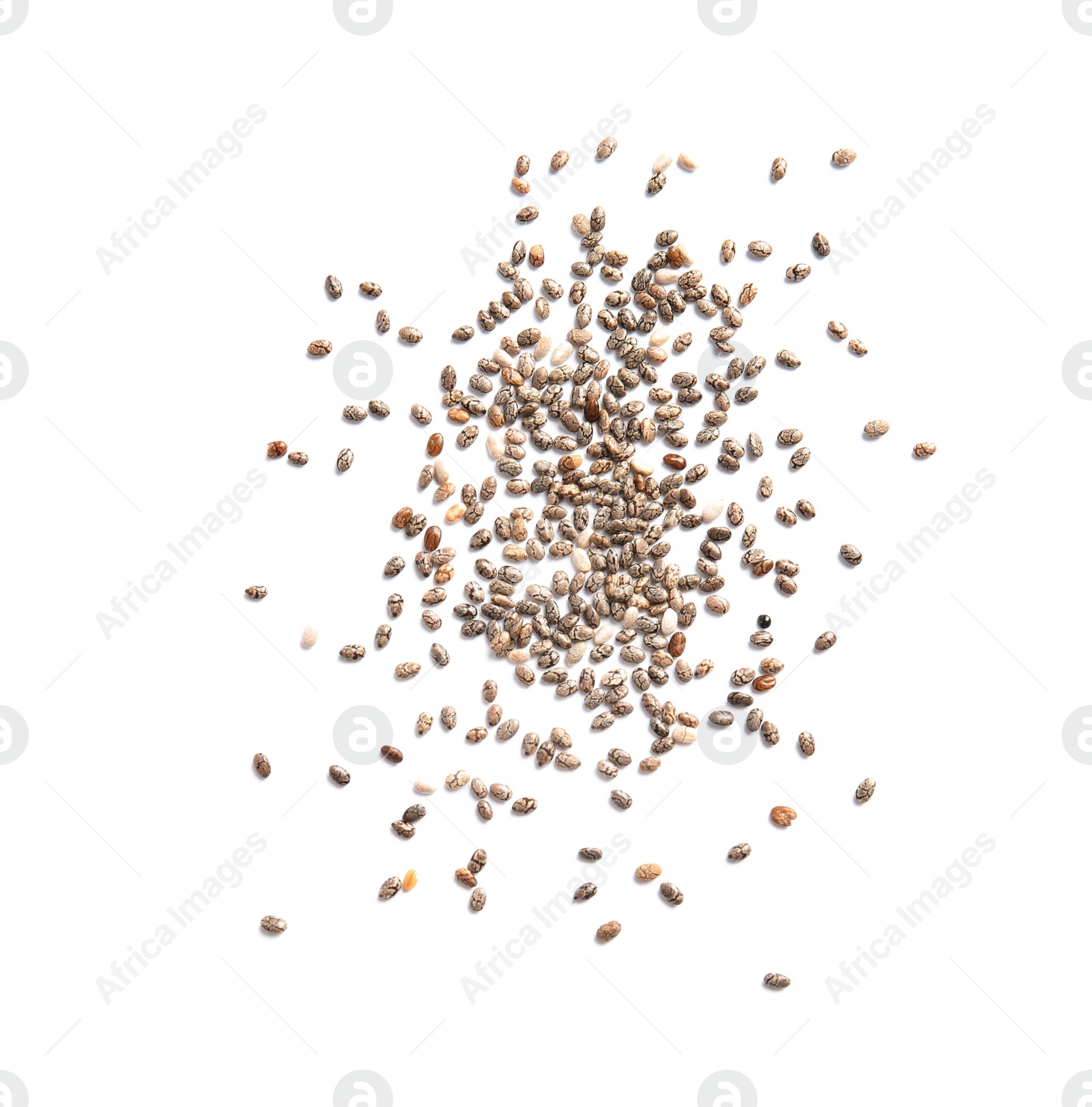 Photo of Chia seeds isolated on white, top view