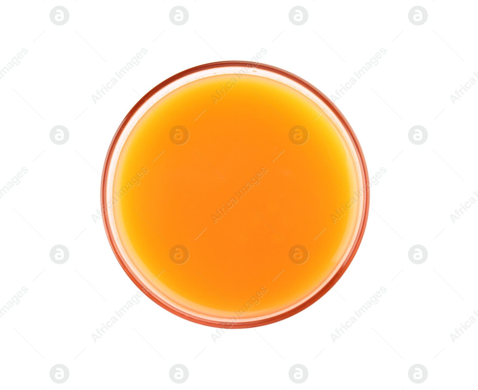 Photo of Glass with fresh carrot juice on white background