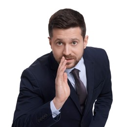 Photo of Handsome bearded businessman in suit on white background