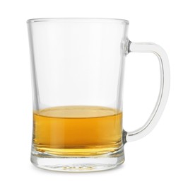 Almost empty mug of beer isolated on white