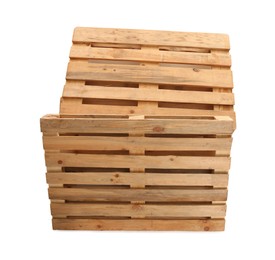 Photo of Wooden pallets isolated on white, top view. Transportation and storage