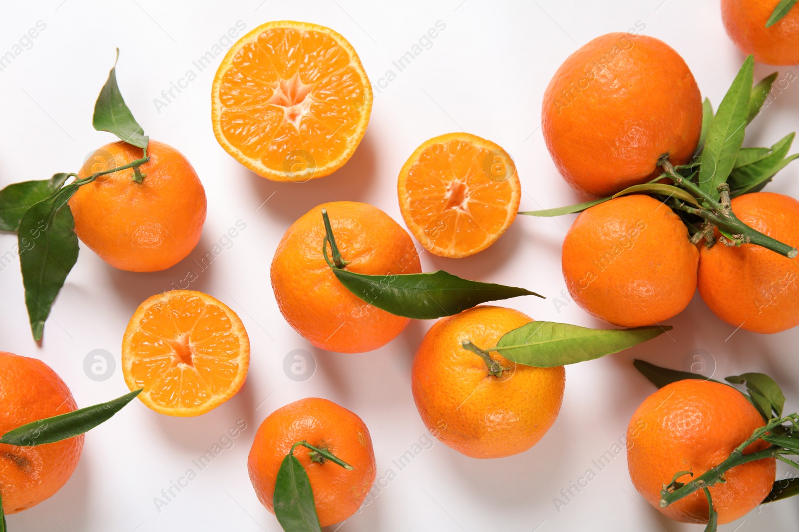 Photo of Flat lay composition with ripe tangerines on white background