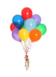 Bunch of bright balloons on white background