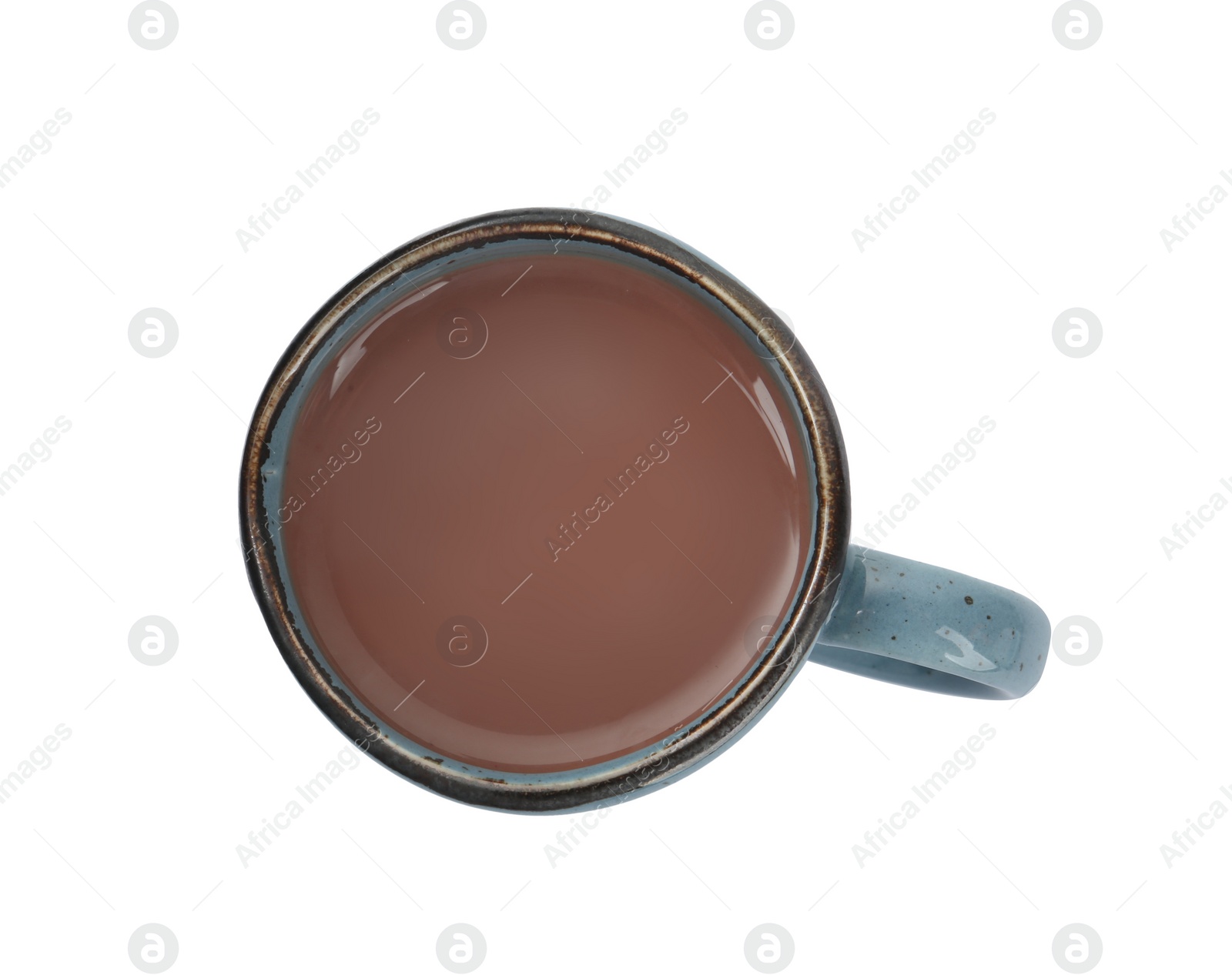 Photo of Cup of delicious hot chocolate isolated on white, top view