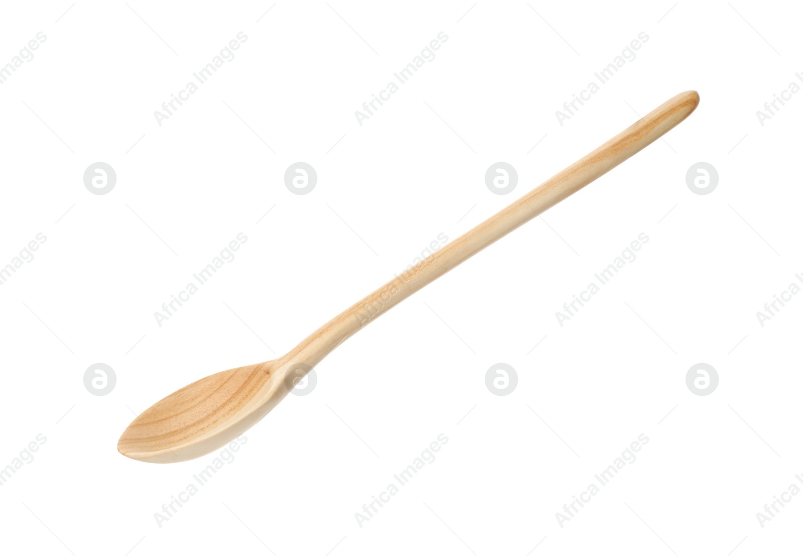 Photo of One empty wooden spoon isolated on white