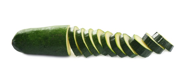 Slices of fresh ripe zucchini isolated on white