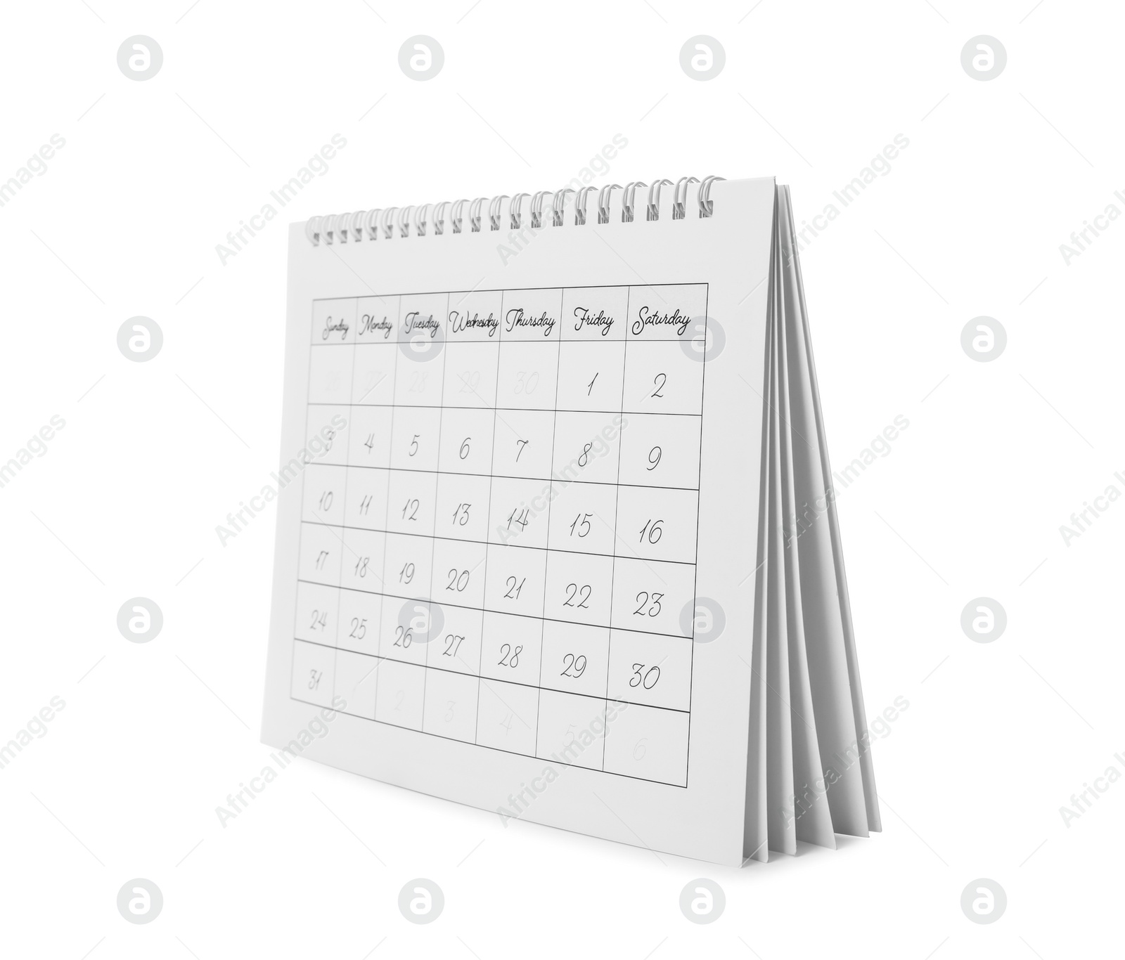 Photo of Paper calendar isolated on white. Planning concept