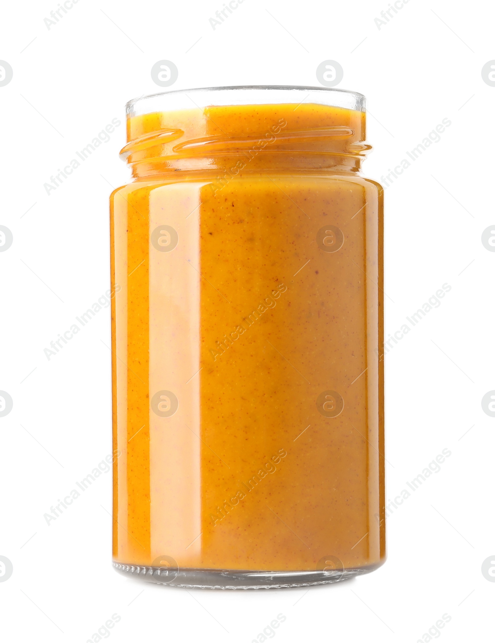 Photo of Delicious sea buckthorn jam in jar isolated on white