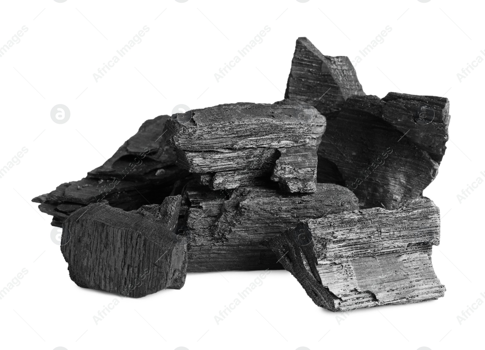 Photo of Pieces of coal isolated on white. Mineral deposits