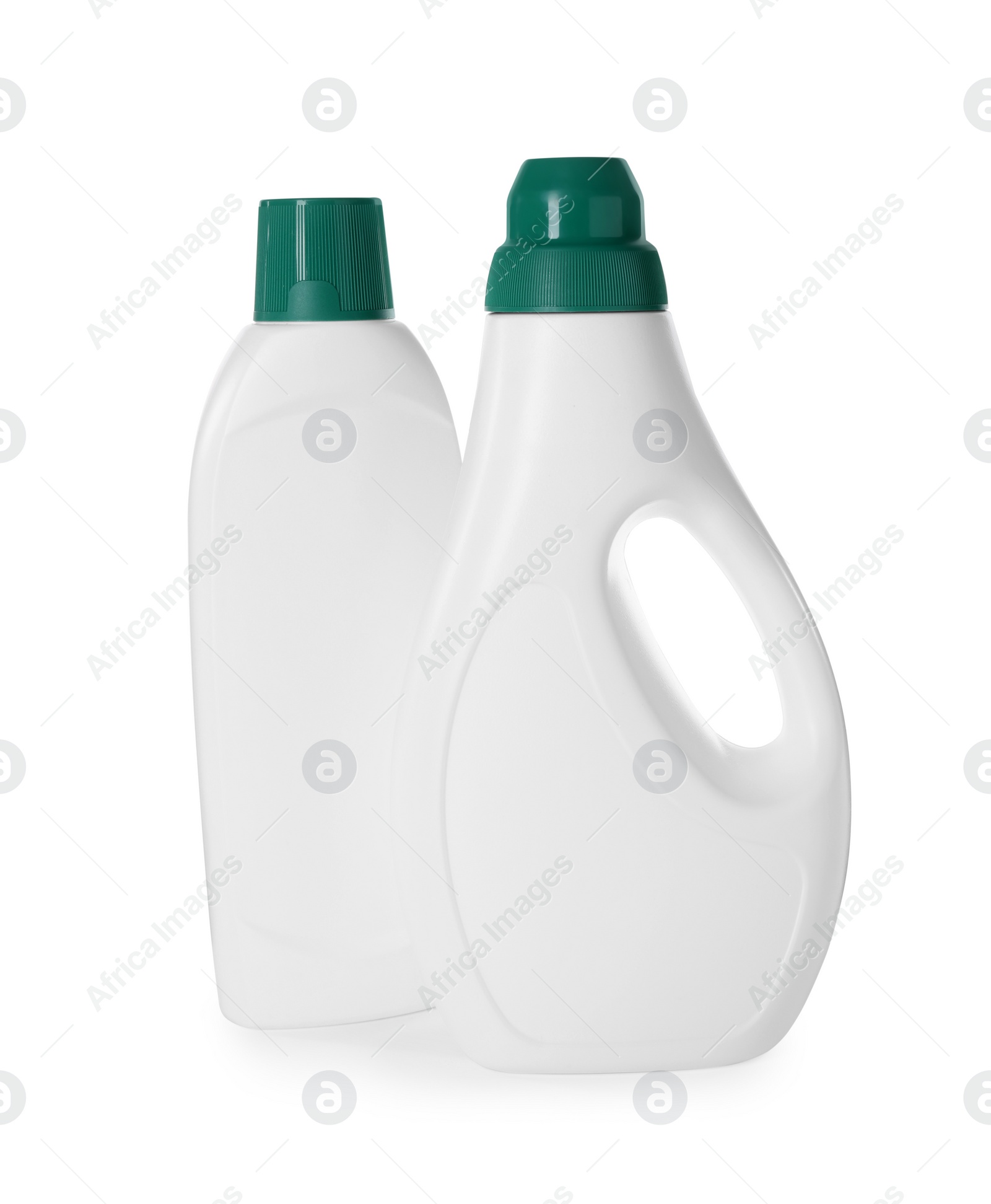 Photo of Bottles of cleaning product isolated on white