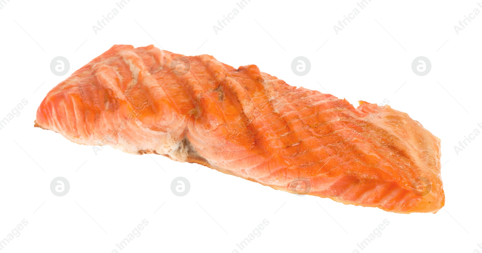 Photo of Piece of tasty grilled salmon isolated on white