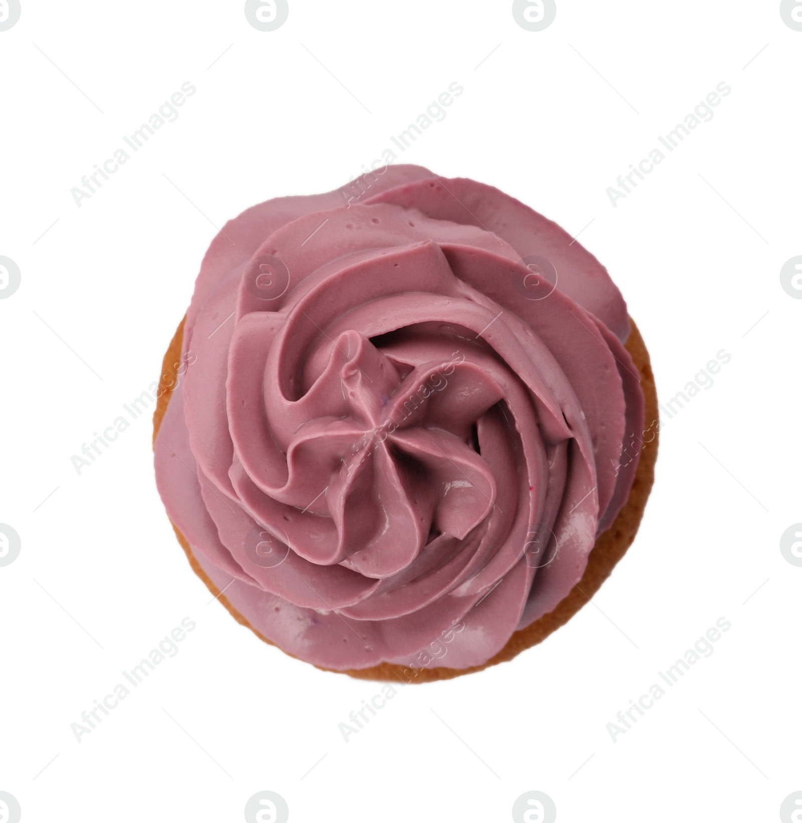 Photo of Delicious cupcake with cream isolated on white, top view