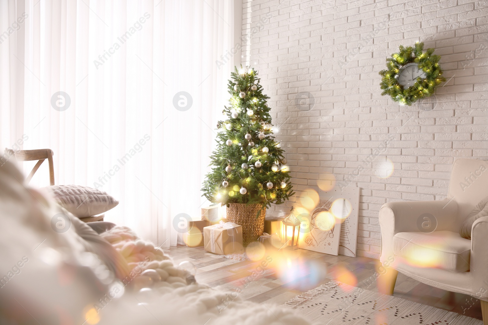 Image of Beautiful living room interior decorated for Christmas