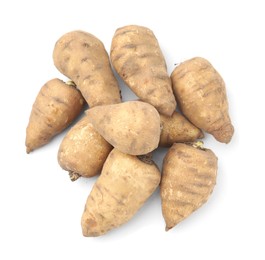 Tubers of turnip rooted chervil isolated on white, top view