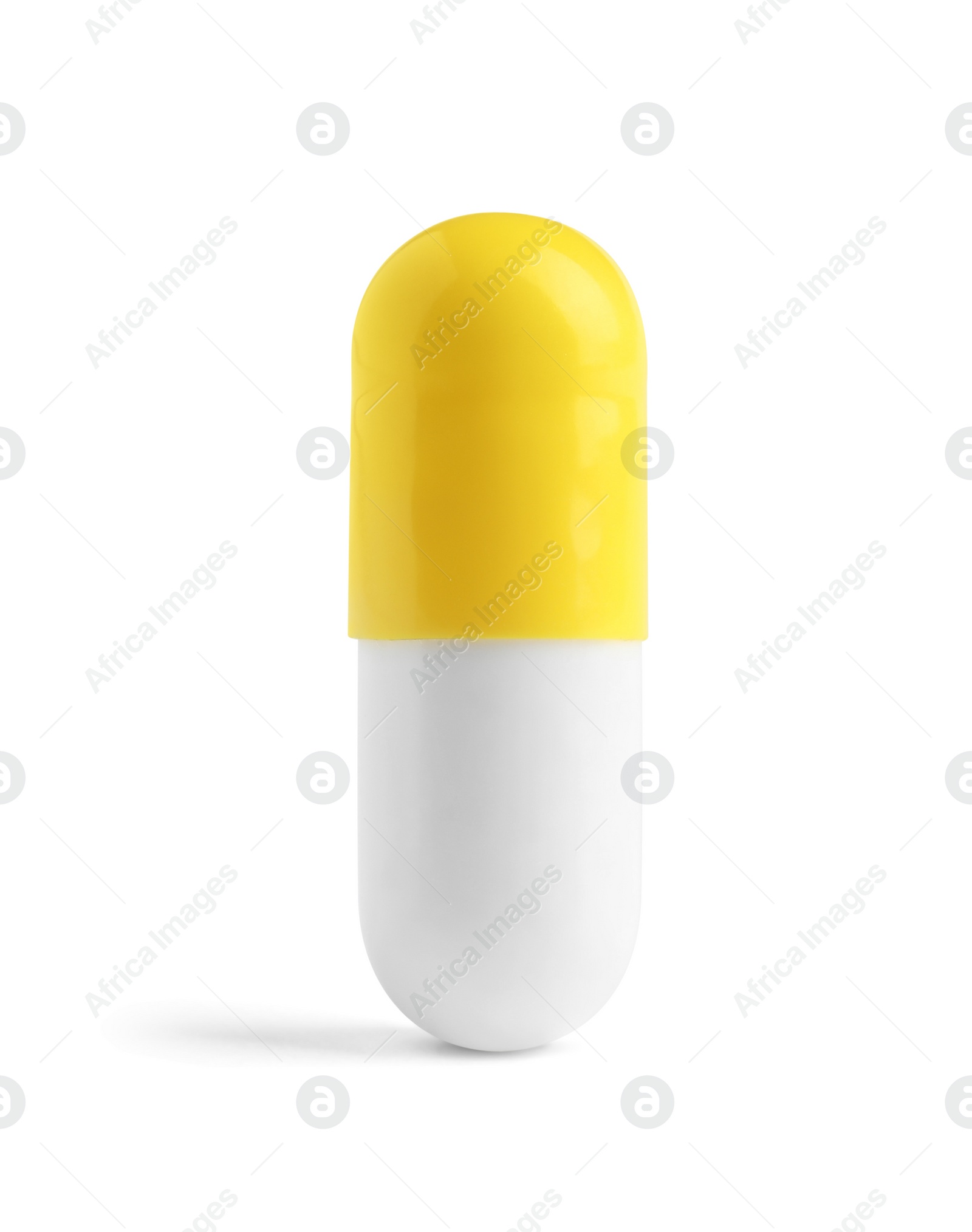 Photo of One pill on white background. Medicinal treatment