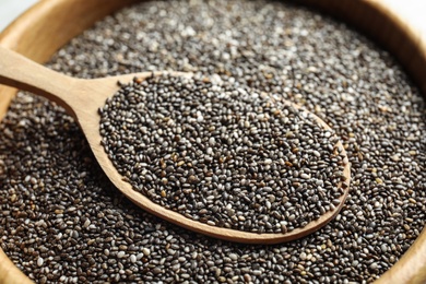 Photo of Closeup of bowl and spoon with chia seeds