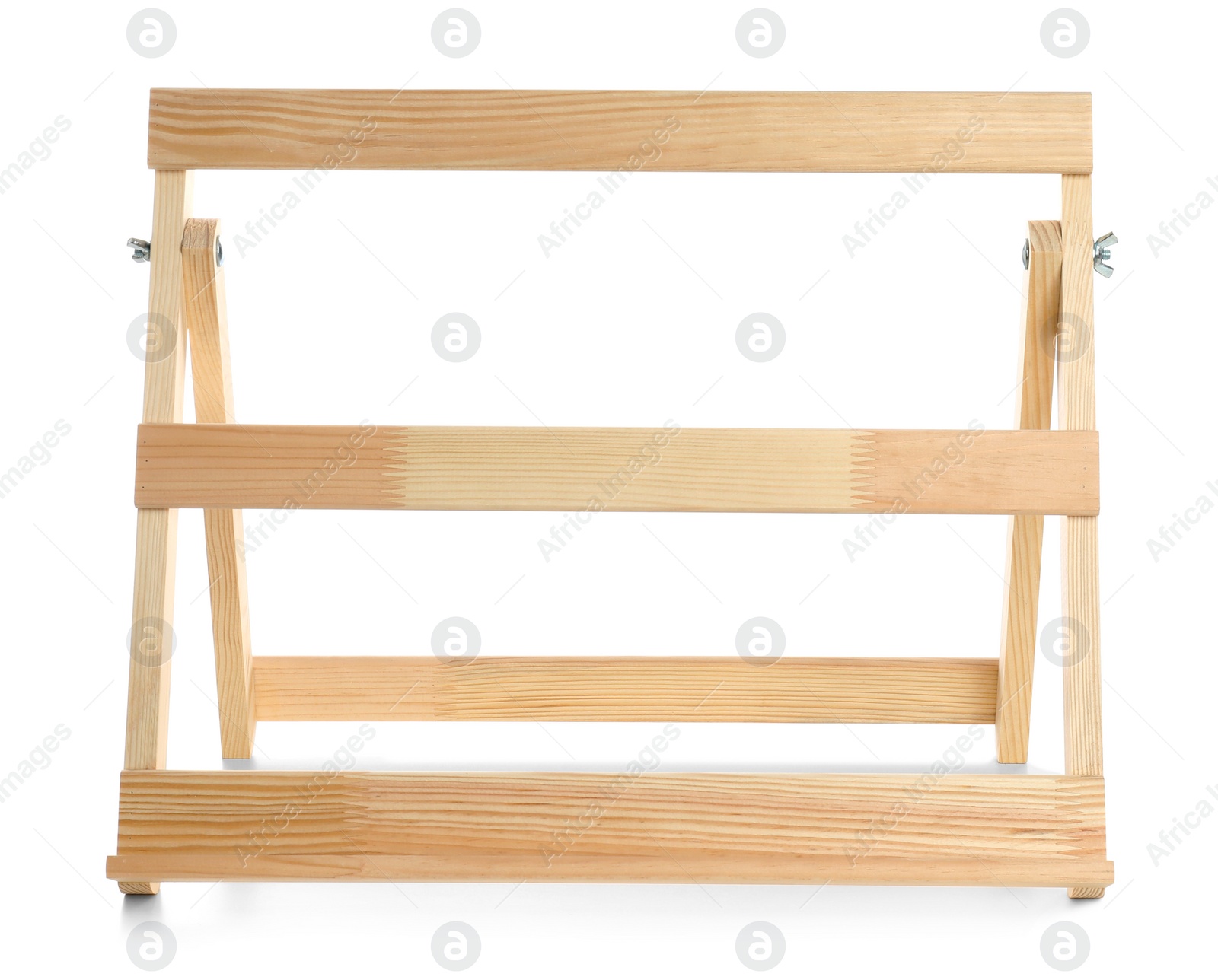 Photo of Empty wooden easel isolated on white. Equipment for art
