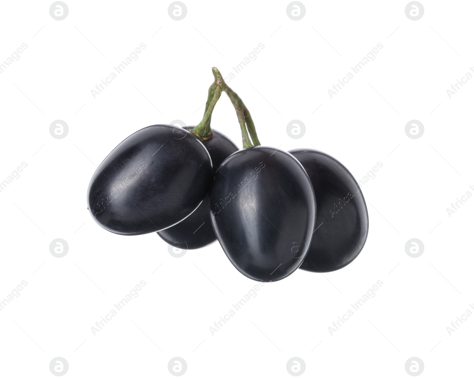 Photo of Delicious ripe dark blue grapes isolated on white