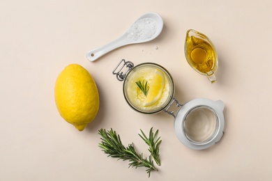 Photo of Fresh ingredients for homemade effective acne remedy on light background