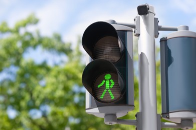 Photo of Pedestrian traffic light outdoors, space for text