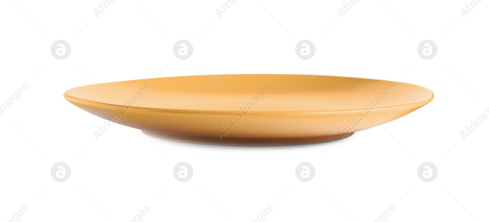 Photo of One orange ceramic plate isolated on white