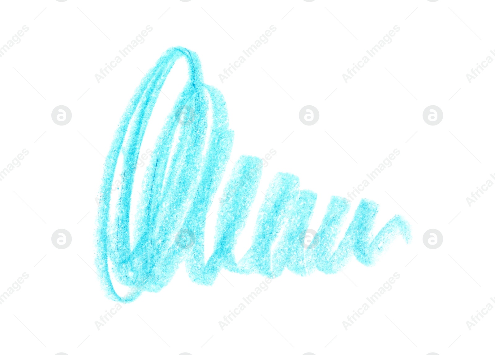 Photo of Blue pencil scribble on white background, top view