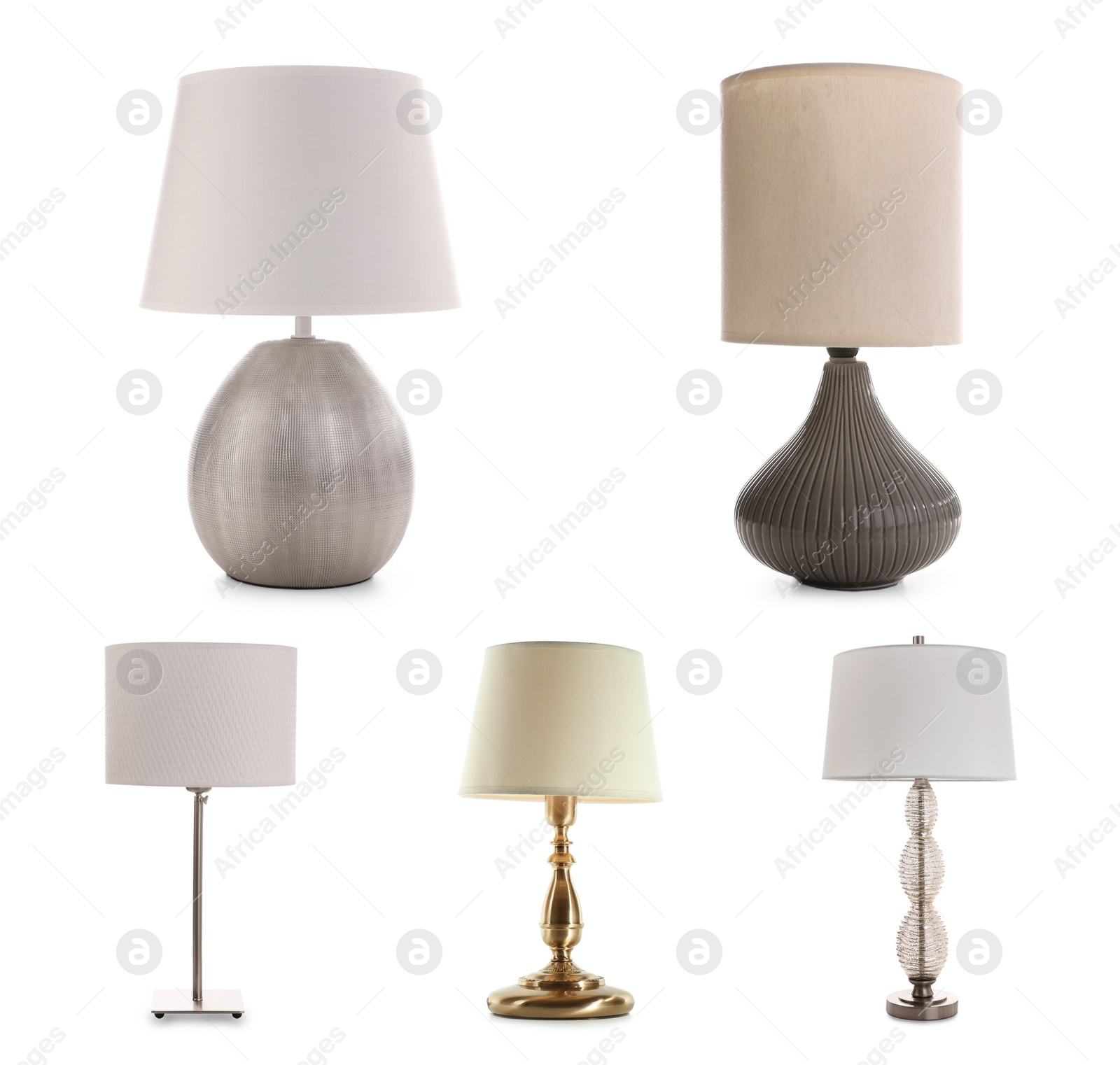 Image of Set with stylish night lamps on white background 