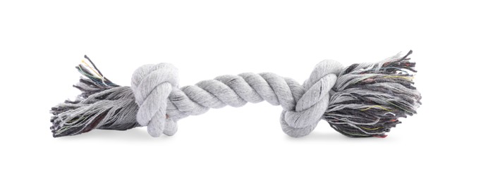 Photo of Grey rope toy for pet isolated on white