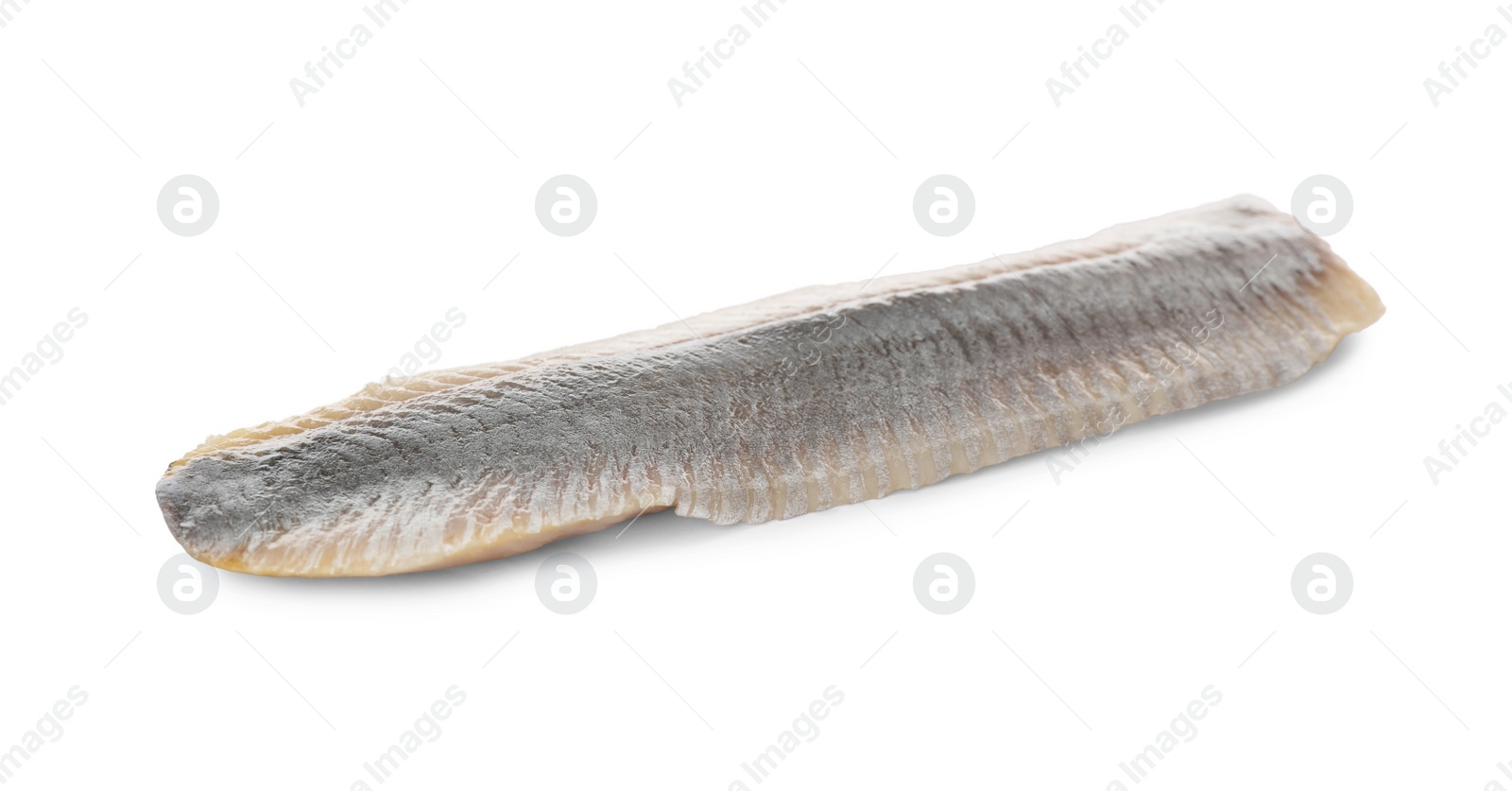 Photo of Delicious salted herring fillet isolated on white