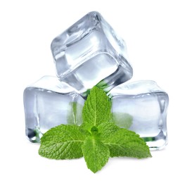 Image of Green mint and ice cubes isolated on white