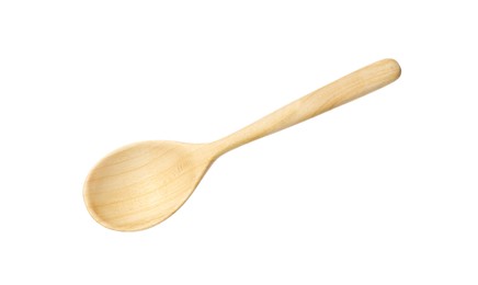 Photo of One empty wooden spoon isolated on white