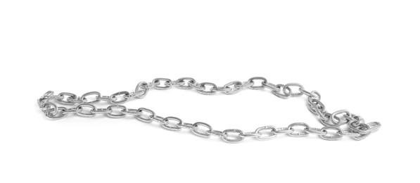 Photo of One common metal chain isolated on white