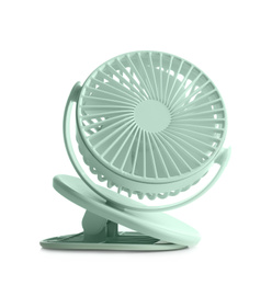 Photo of Portable fan isolated on white. Summer heat