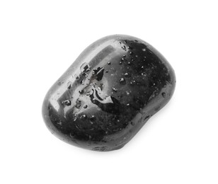 Photo of Wet stone with water drops isolated on white, top view