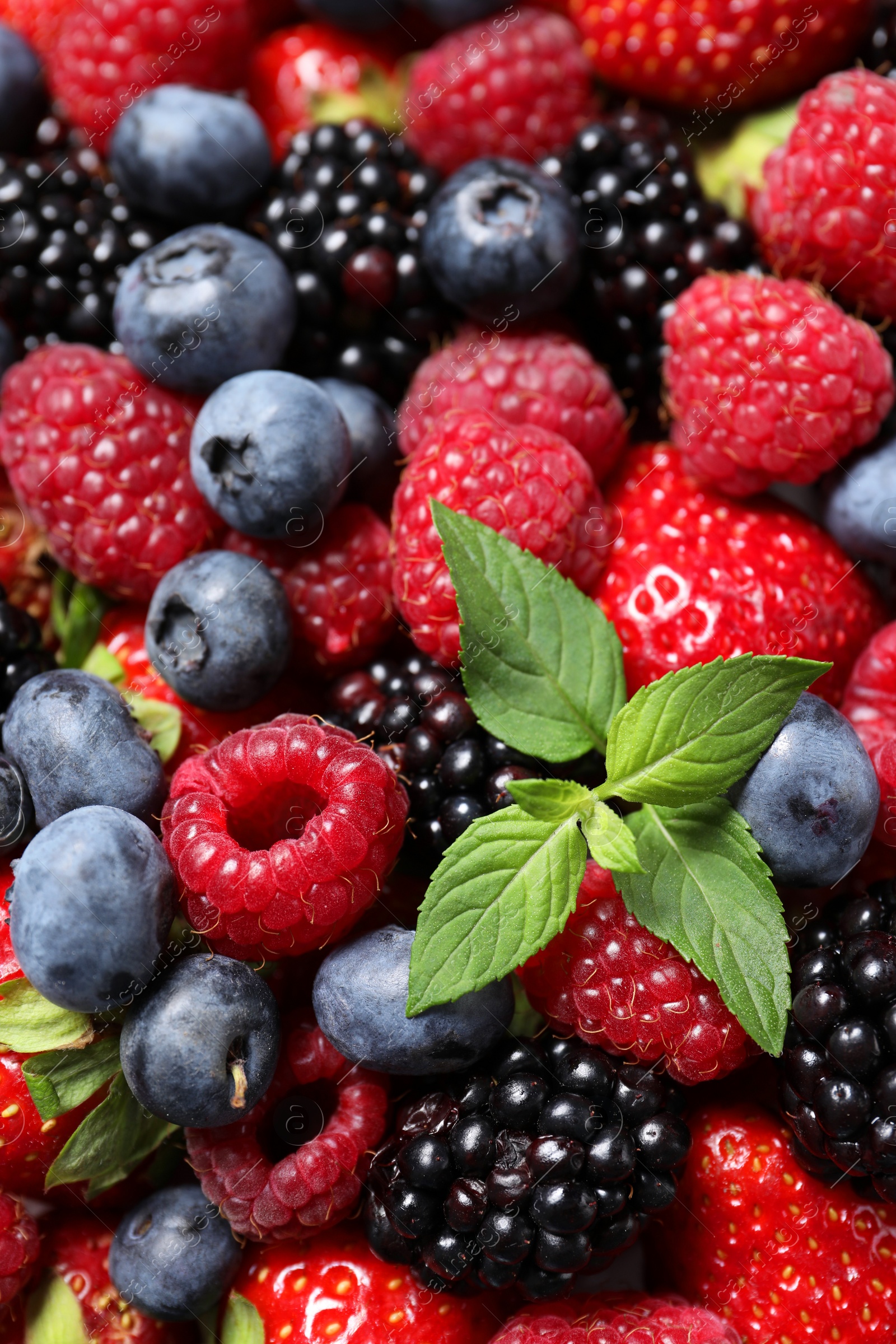 Photo of Many different fresh ripe berries as background, closeup
