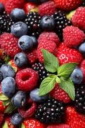 Many different fresh ripe berries as background, closeup