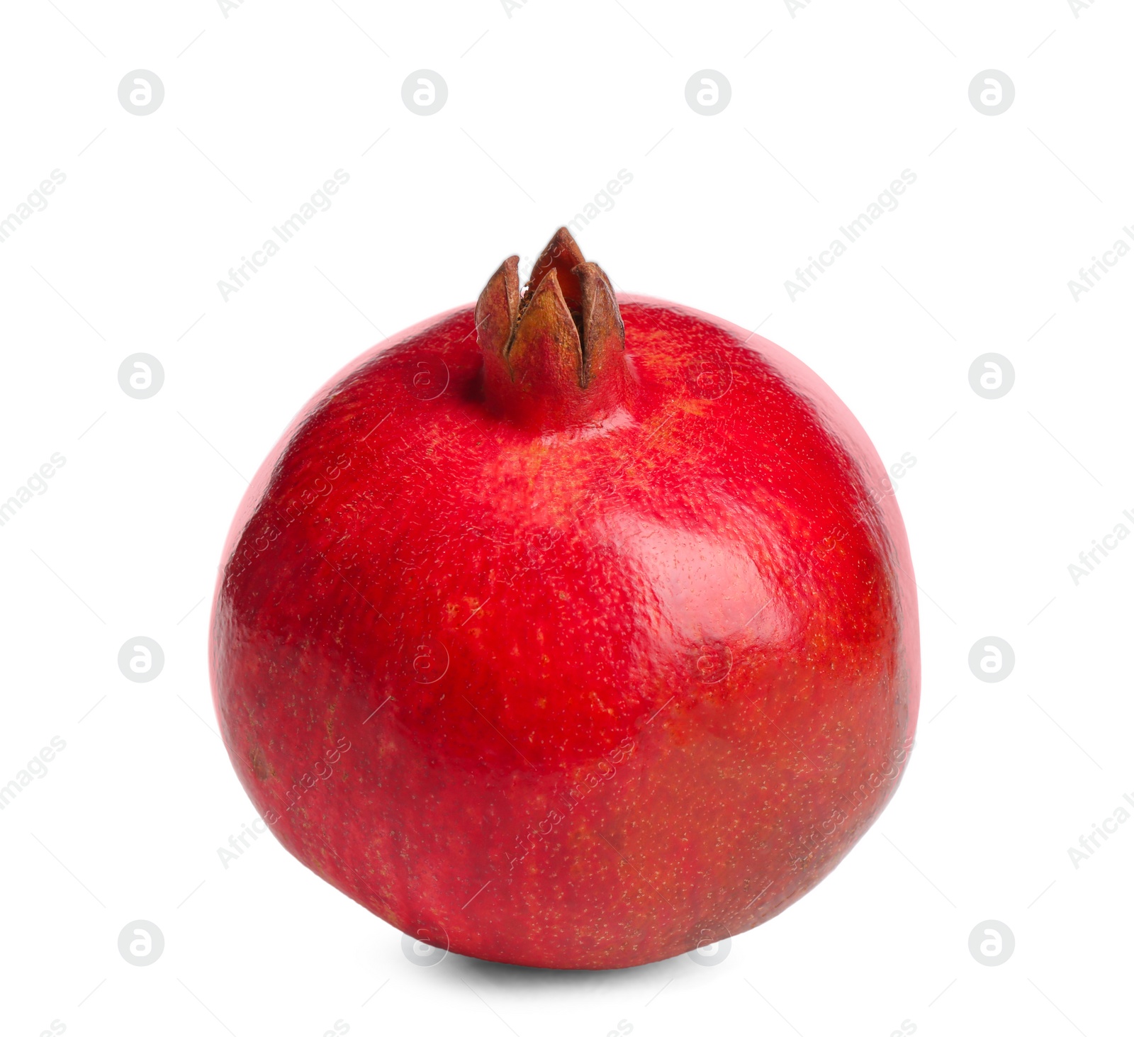 Photo of Ripe pomegranate on white background. Delicious fruit