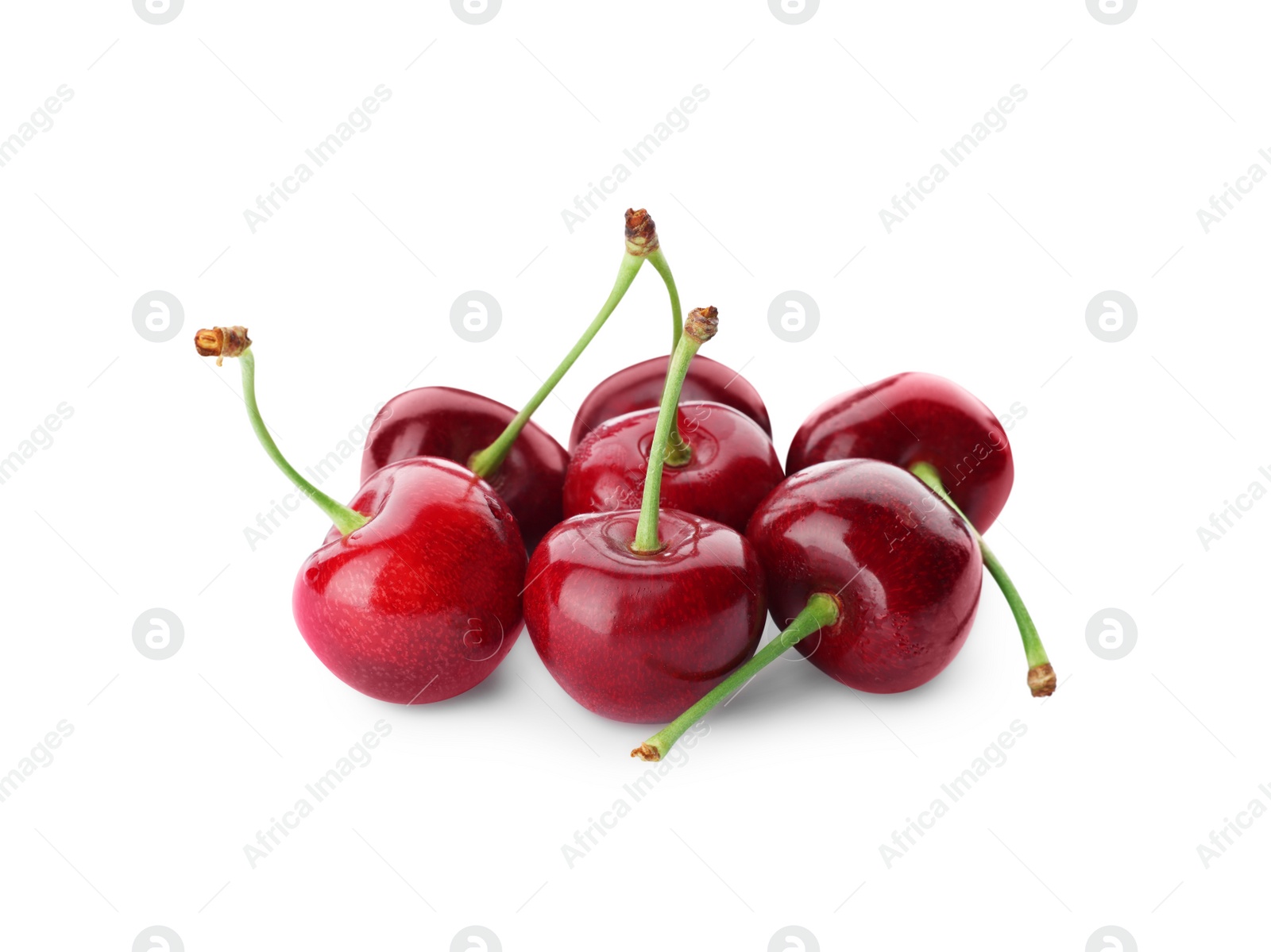 Photo of Many ripe sweet cherries isolated on white