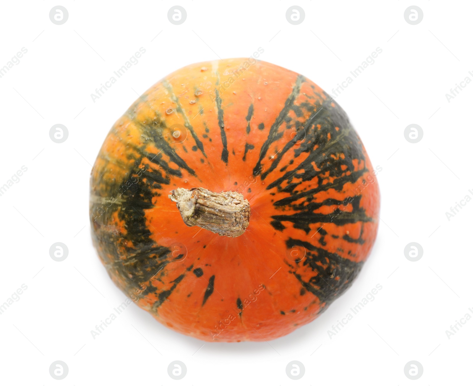 Photo of Fresh raw pumpkin isolated on white, top view. Organic plant