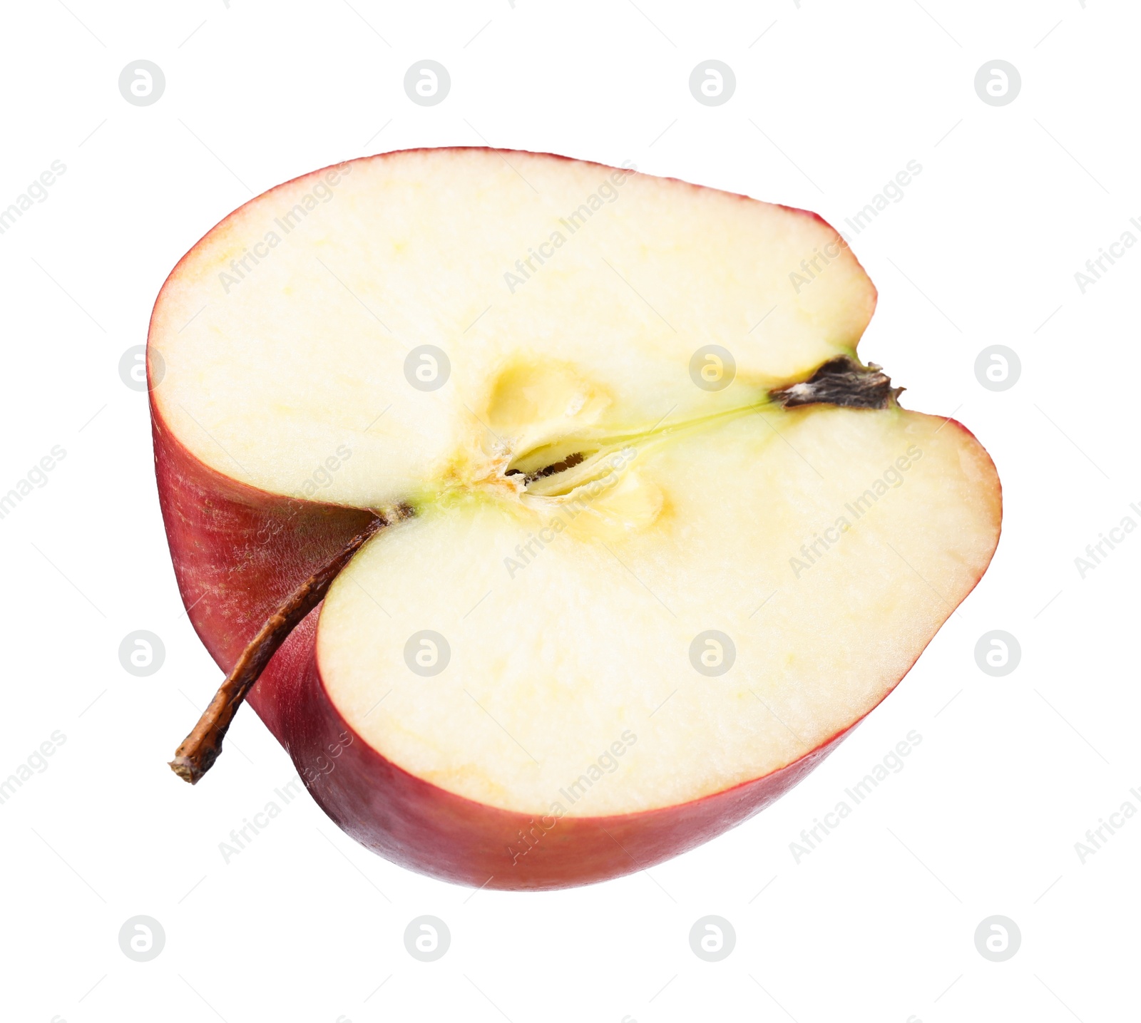 Photo of Half of ripe red apple on white background