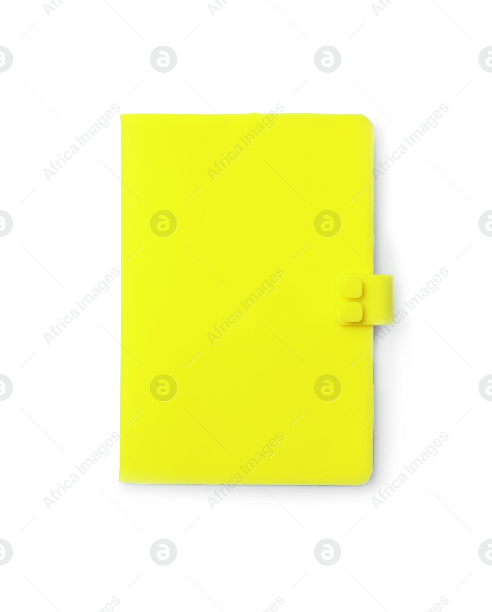 Photo of Stylish green notebook isolated on white, top view