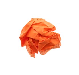 Photo of Crumpled sheet of orange paper isolated on white, top view