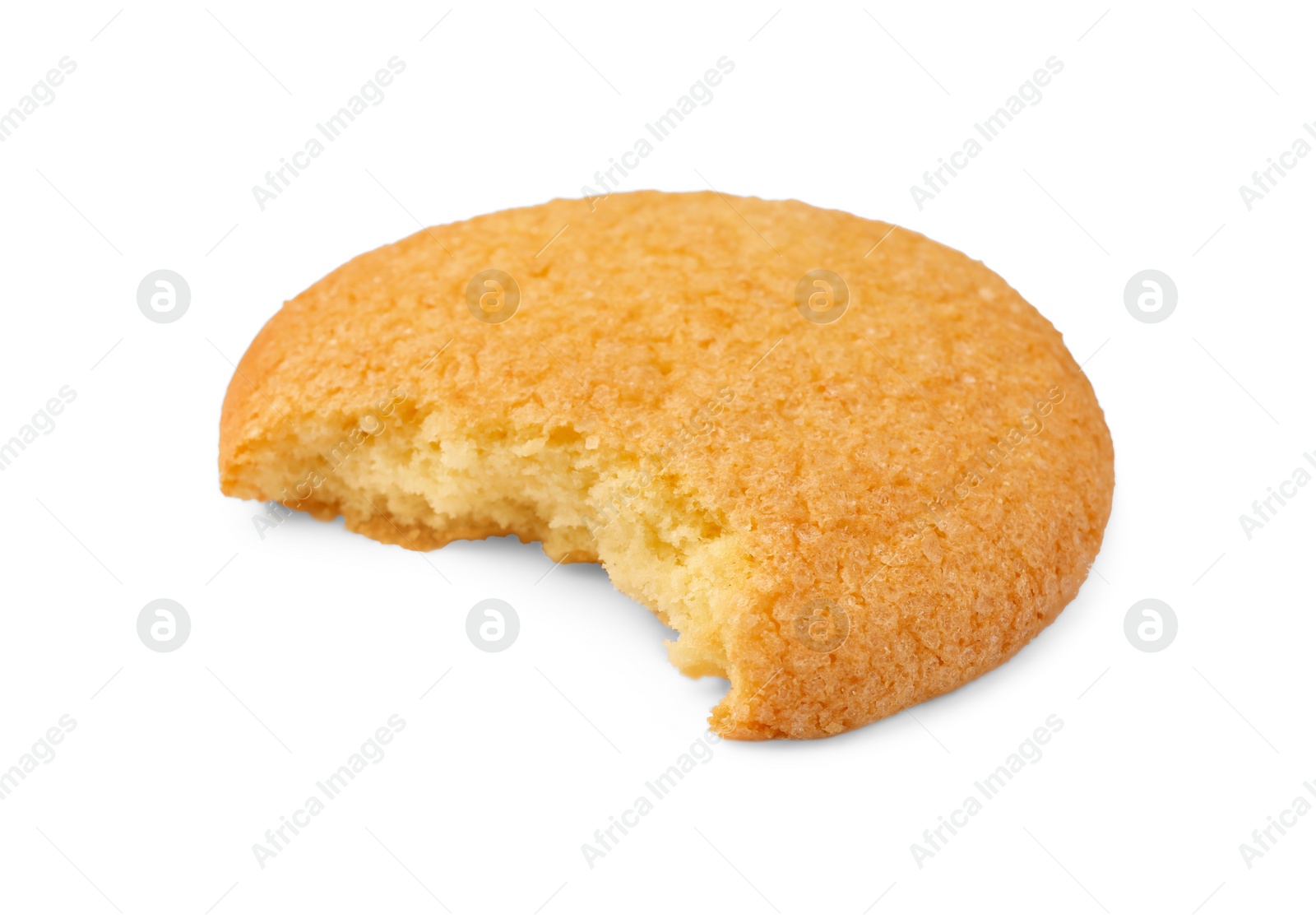 Photo of Bitten tasty Danish butter cookie isolated on white